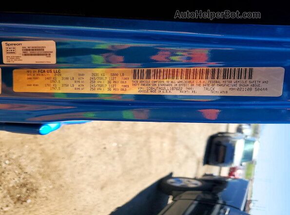 1C6HJTAG2LL187622 2020 JEEP GLADIATOR Blue Vista de la etiqueta del VIN