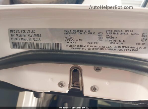 1C6RR6FTXLS149484 2020 RAM 1500 CLASSIC White Widok komory silnika