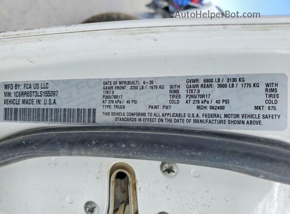 1C6RR6ST3LS155097 2020 RAM 1500 White Engine compartment view