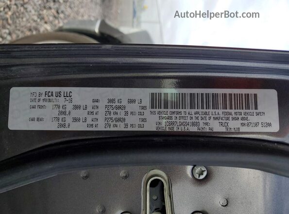 1C6RR7LGXGS418683 2016 RAM 1500 Серый Вид подкапотного пространства