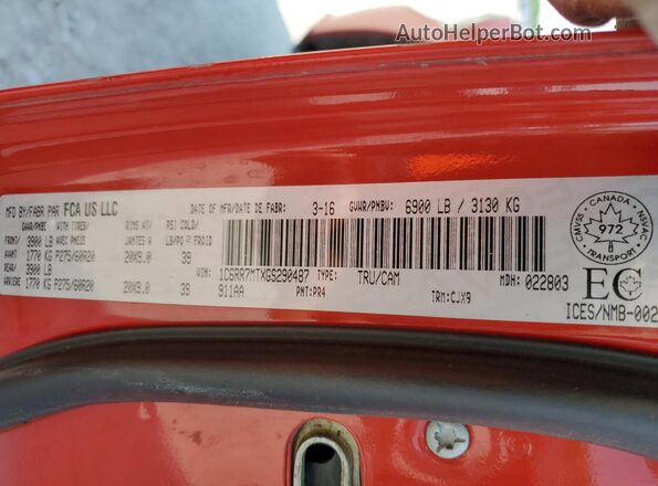 1C6RR7MTXGS290487 2016 RAM 1500 Red Widok komory silnika