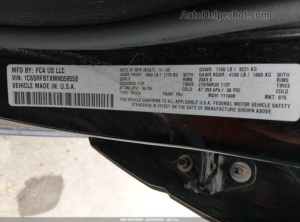 1C6SRFBTXMN558558 2021 RAM 1500 Черный Вид подкапотного пространства