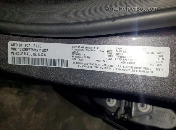 1C6SRFFT5MN716072 2021 RAM 1500 Gray Widok komory silnika