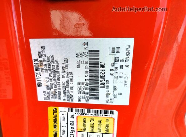 1FA6P8AM3G5219057 2016 FORD MUSTANG Orange Engine compartment view