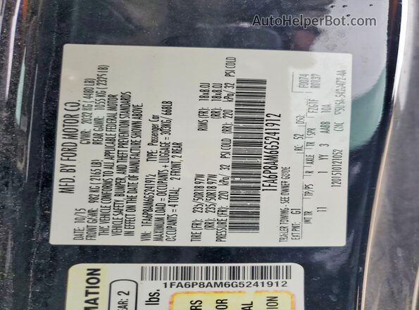 1FA6P8AM6G5241912 2016 FORD MUSTANG Черный Вид наклейки с VIN-кодом