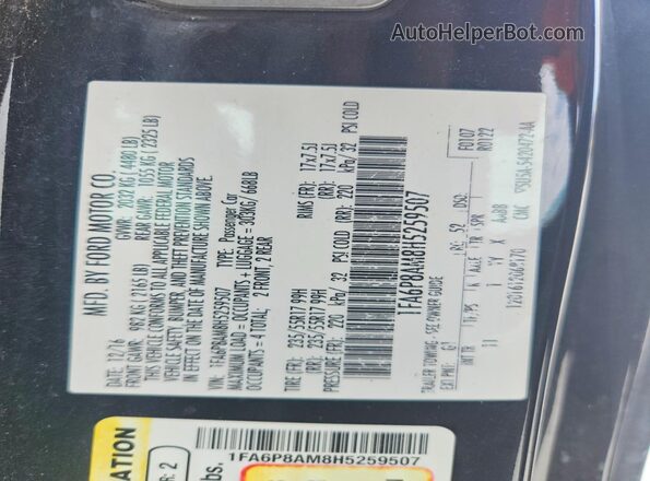1FA6P8AM8H5259507 2017 FORD MUSTANG Black Vista del compartimento del motor