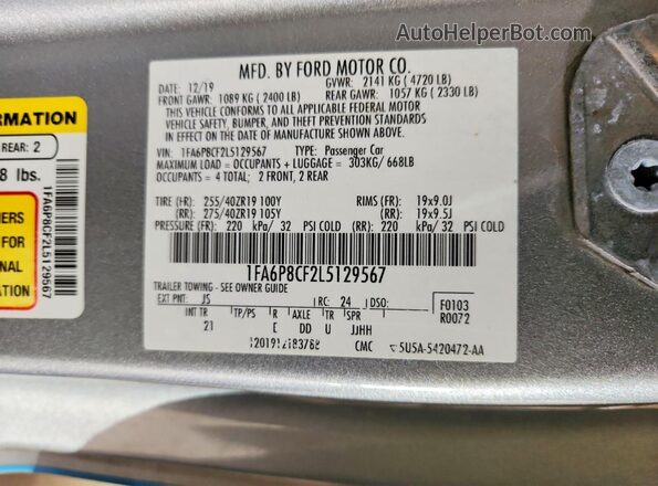 1FA6P8CF2L5129567 2020 FORD MUSTANG Синий Вид подкапотного пространства
