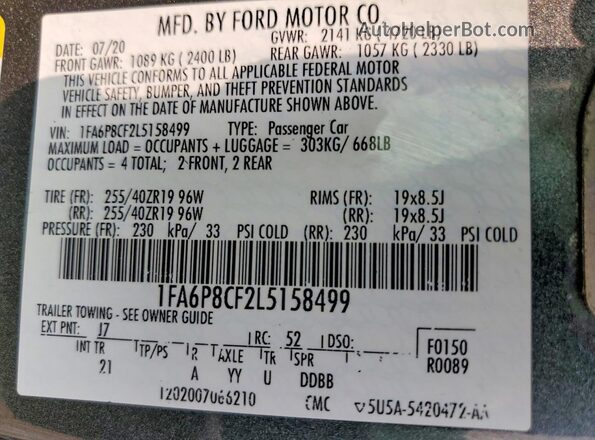 1FA6P8CF2L5158499 2020 FORD MUSTANG Gray Widok komory silnika