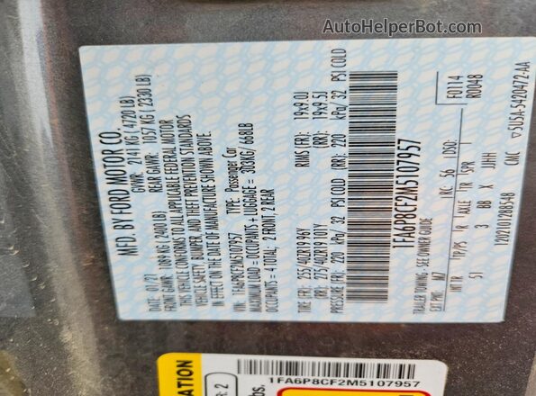 1FA6P8CF2M5107957 2021 FORD MUSTANG Gray Widok komory silnika