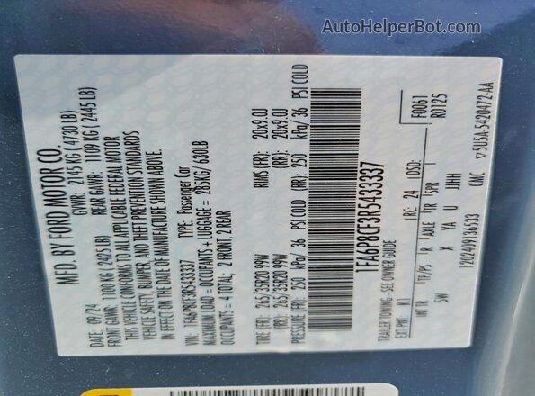 1FA6P8CF3R5433337 2024 FORD MUSTANG Синий Вид подкапотного пространства