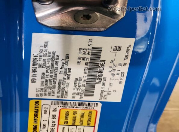1FA6P8CF4H5330331 2017 FORD MUSTANG Blue Շարժիչի բաժամունքի տեսք