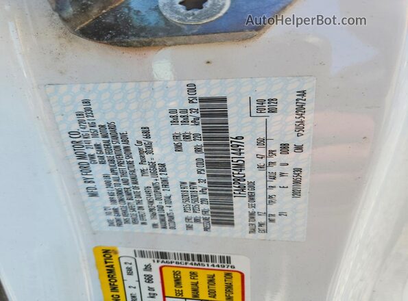 1FA6P8CF4M5144976 2021 FORD MUSTANG Белый Вид наклейки с VIN-кодом
