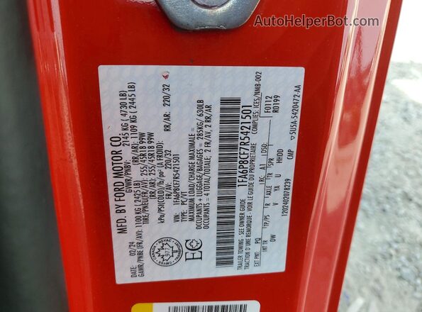 1FA6P8CF7R5421501 2024 FORD MUSTANG Красный Вид подкапотного пространства