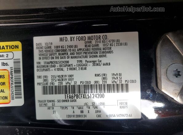 1FA6P8CFXL5124200 2020 FORD MUSTANG Черный Вид подкапотного пространства