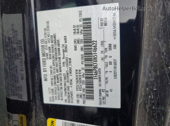 1FA6P8CFXN5146622 2022 FORD MUSTANG Black Widok naklejki z numerem VIN