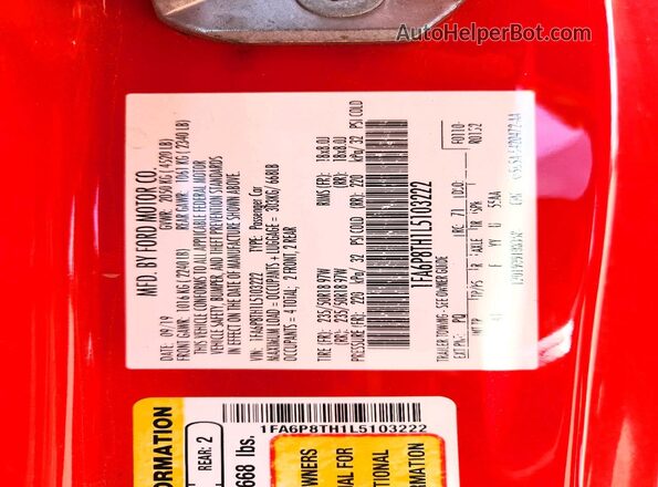1FA6P8TH1L5103222 2020 FORD MUSTANG Красный Вид подкапотного пространства