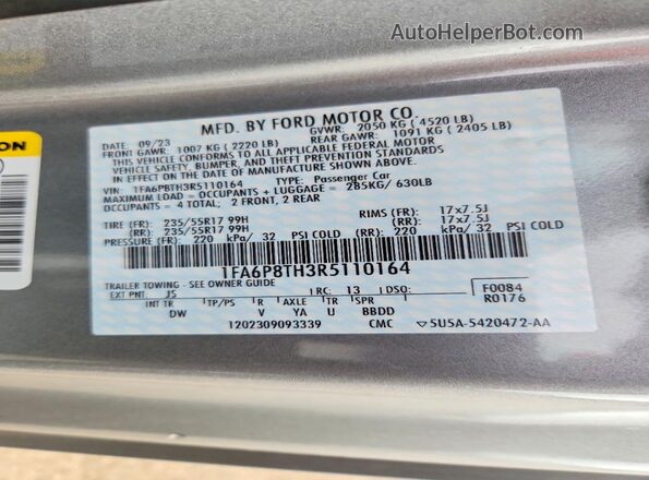 1FA6P8TH3R5110164 2024 FORD MUSTANG Серебряный Вид подкапотного пространства