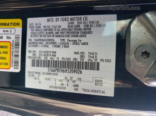 1FA6P8TH6H5209026 2017 FORD MUSTANG Black Widok komory silnika