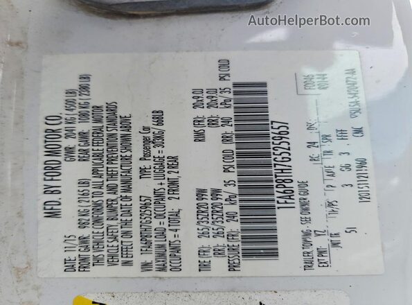 1FA6P8TH7G5259657 2016 FORD MUSTANG White VIN კოდის სტიკერის ხედი