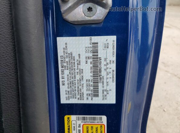 1FA6P8TH8N5140769 2022 FORD MUSTANG Blue Widok naklejki z numerem VIN