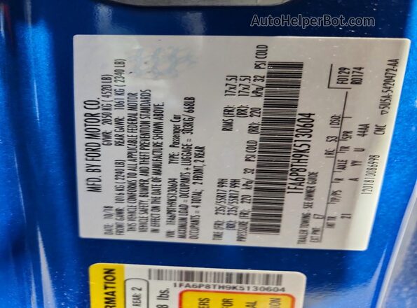 1FA6P8TH9K5130604 2019 FORD MUSTANG Blue Widok komory silnika