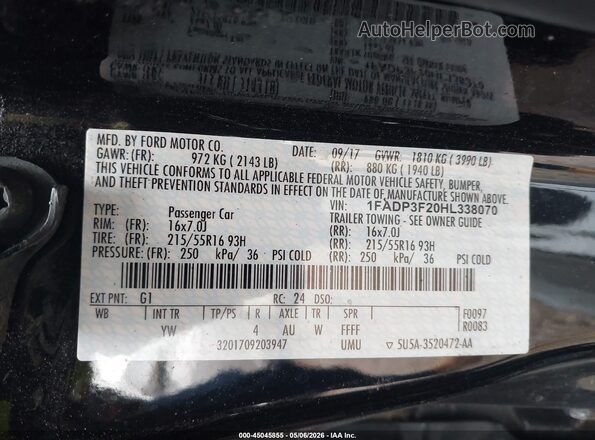 1FADP3F20HL338070 2017 FORD FOCUS Черный Вид подкапотного пространства