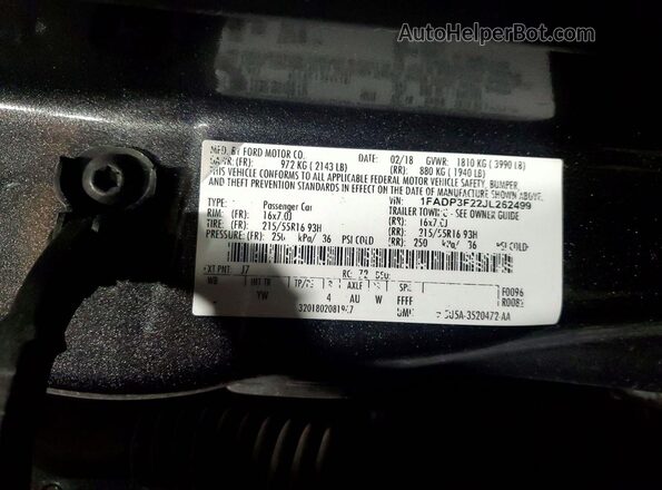 1FADP3F22JL262499 2018 FORD FOCUS Серый Вид подкапотного пространства