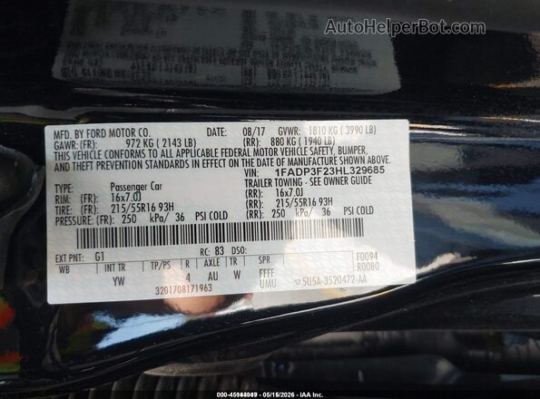 1FADP3F23HL329685 2017 FORD FOCUS Черный Вид подкапотного пространства