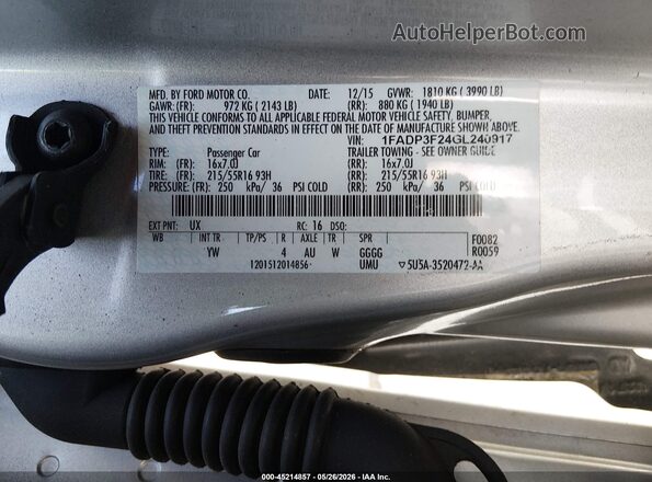 1FADP3F24GL240917 2016 FORD FOCUS Silver Engine compartment view