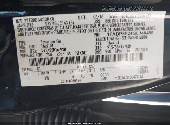 1FADP3F24GL348485 2016 FORD FOCUS Черный Вид подкапотного пространства