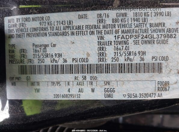 1FADP3F24GL379882 2016 FORD FOCUS Черный Вид подкапотного пространства