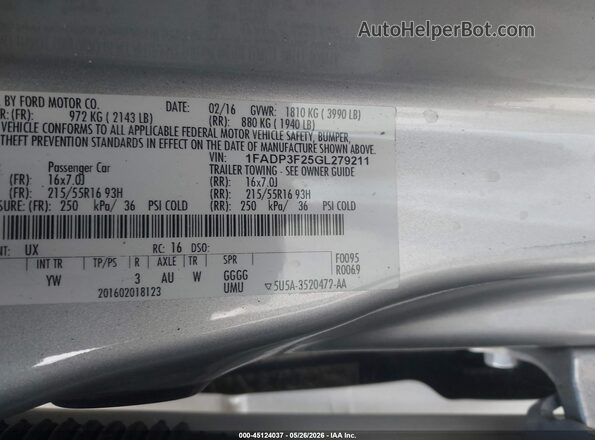 1FADP3F25GL279211 2016 FORD FOCUS Серебряный Вид подкапотного пространства