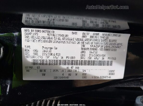 1FADP3F25HL253497 2017 FORD FOCUS Черный Вид подкапотного пространства