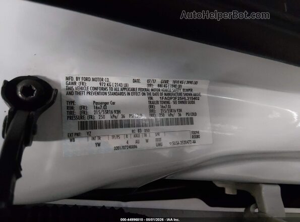1FADP3F25HL315402 2017 FORD FOCUS Белый Вид подкапотного пространства