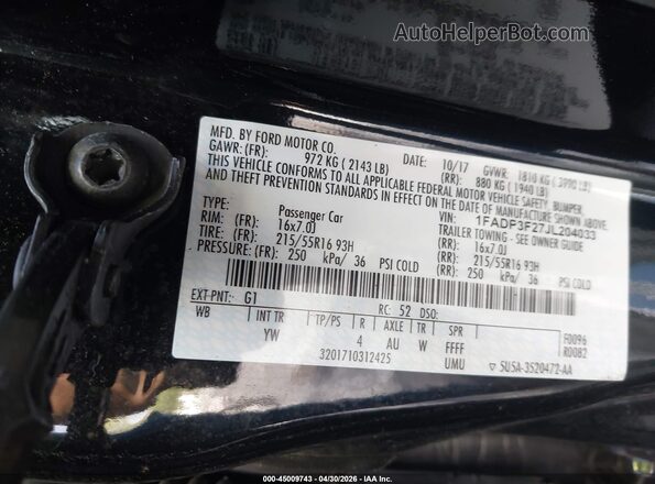 1FADP3F27JL204033 2018 FORD FOCUS Черный Вид подкапотного пространства