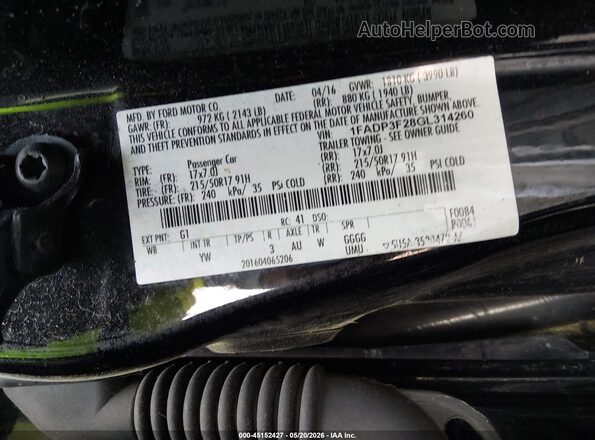 1FADP3F28GL314260 2016 FORD FOCUS Черный Вид подкапотного пространства