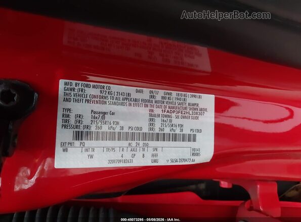 1FADP3FE2HL338307 2017 FORD FOCUS Красный Вид подкапотного пространства