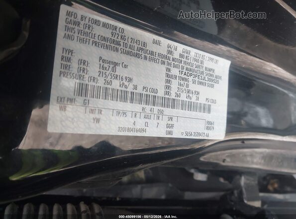 1FADP3FE3JL309520 2018 FORD FOCUS Черный Вид подкапотного пространства