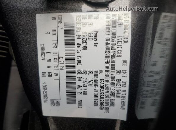 1FADP3J22JL280959 2018 FORD FOCUS Gray VIN კოდის სტიკერის ხედი