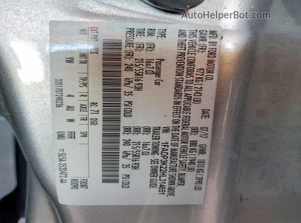1FADP3K22HL314651 2017 FORD FOCUS Silver Widok komory silnika