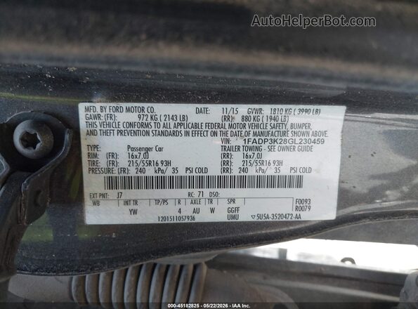 1FADP3K28GL230459 2016 FORD FOCUS Gray Widok komory silnika