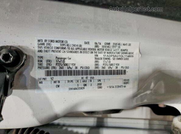 1FADP5AU1GL114809 2016 FORD C-MAX White Vista de la etiqueta del VIN