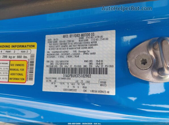 1FAGP8UH3T5102902 2026 FORD MUSTANG Light Blue Вид подкапотного пространства