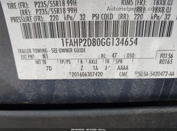 1FAHP2D80GG134654 2016 FORD TAURUS Синий Вид подкапотного пространства