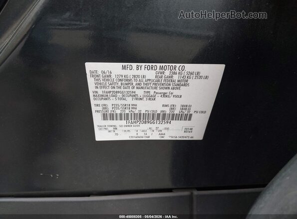 1FAHP2D89GG132594 2016 FORD TAURUS Синий Вид подкапотного пространства