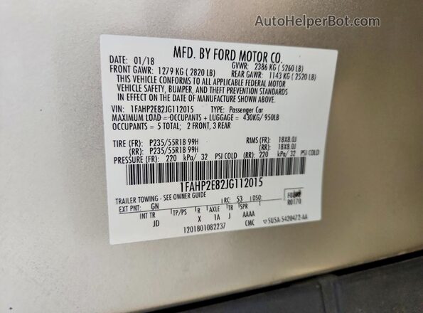 1FAHP2E82JG112015 2018 FORD TAURUS Желто-коричневый Вид подкапотного пространства