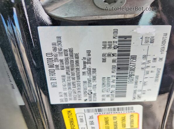 1FATP8FFXK5171580 2019 FORD MUSTANG Black Vista del compartimento del motor