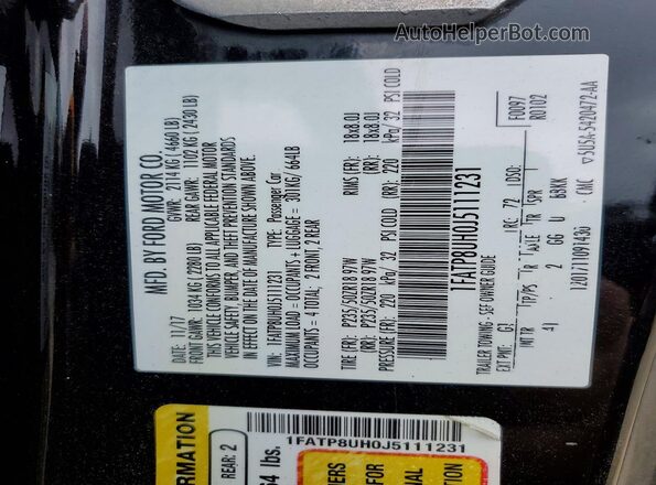1FATP8UH0J5111231 2018 FORD MUSTANG Black Widok naklejki z numerem VIN