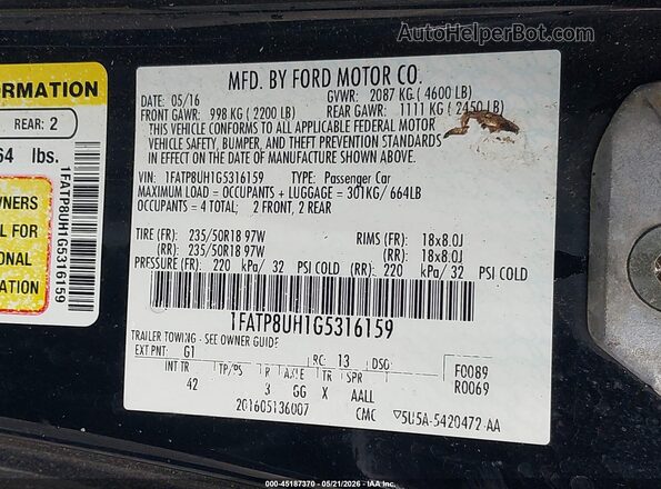 1FATP8UH1G5316159 2016 FORD MUSTANG Черный Вид подкапотного пространства