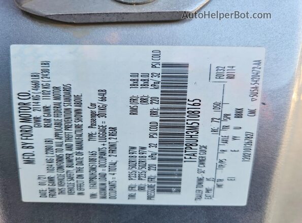1FATP8UH3M5108165 2021 FORD MUSTANG Silver VIN կոդի պիտակի տեսք